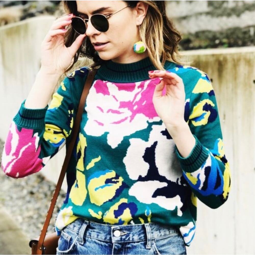 Anthropologie HWR Monogram Laine Floral Pullover Sweater | M